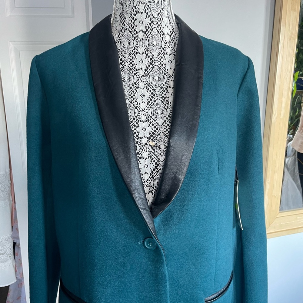 NWT BB Dakota Teal Coat Blazer Jacket With Real Leather Trim. Large. - Picture 4 of 10